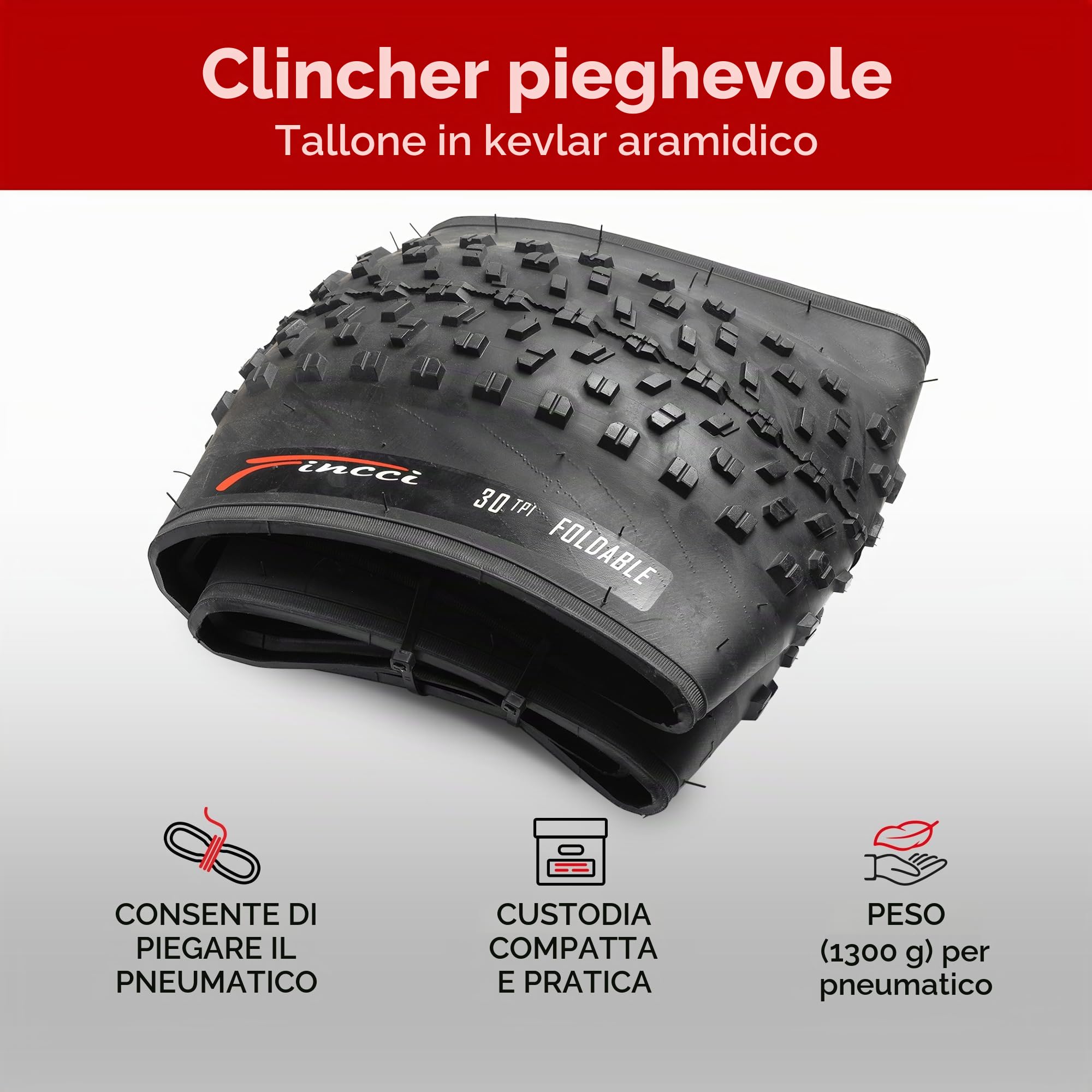 Fincci Copertone Fat Bike MTB 26 x 4.0 Policci - Pieghevole Fat Gomma - 100-559 Pneumatico per Montagna, Neve, Sabbia strade - Confezione da 1