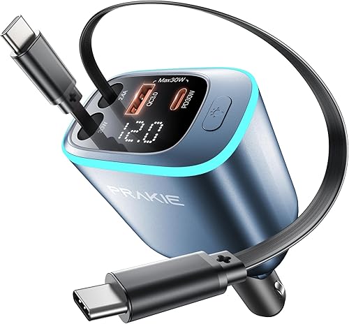 Miniatura 8 de Cargador de coche para iPhone, cargador de teléfono USB C rápido retráctil, adaptador de encendedor de cigarrillos 4 en 1 con 2 cables de 30