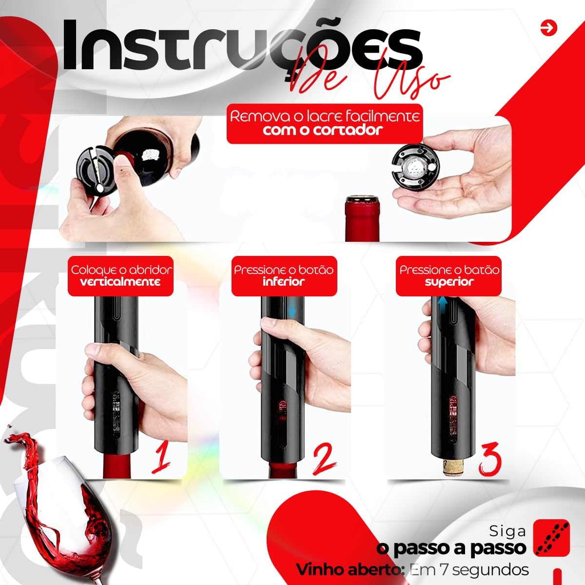 Abridor De Vinho Elétrico Saca Rolhas Automático Recarregável Usb Kit 4 Peças