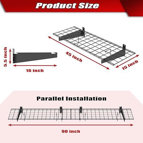 Miniatura 10 de WALMANN Paquete de 2 estantes de pared de garaje, estantes de almacenamiento de pared de 23.5 x 12 pulgadas para garaje, armario, lavandería,
