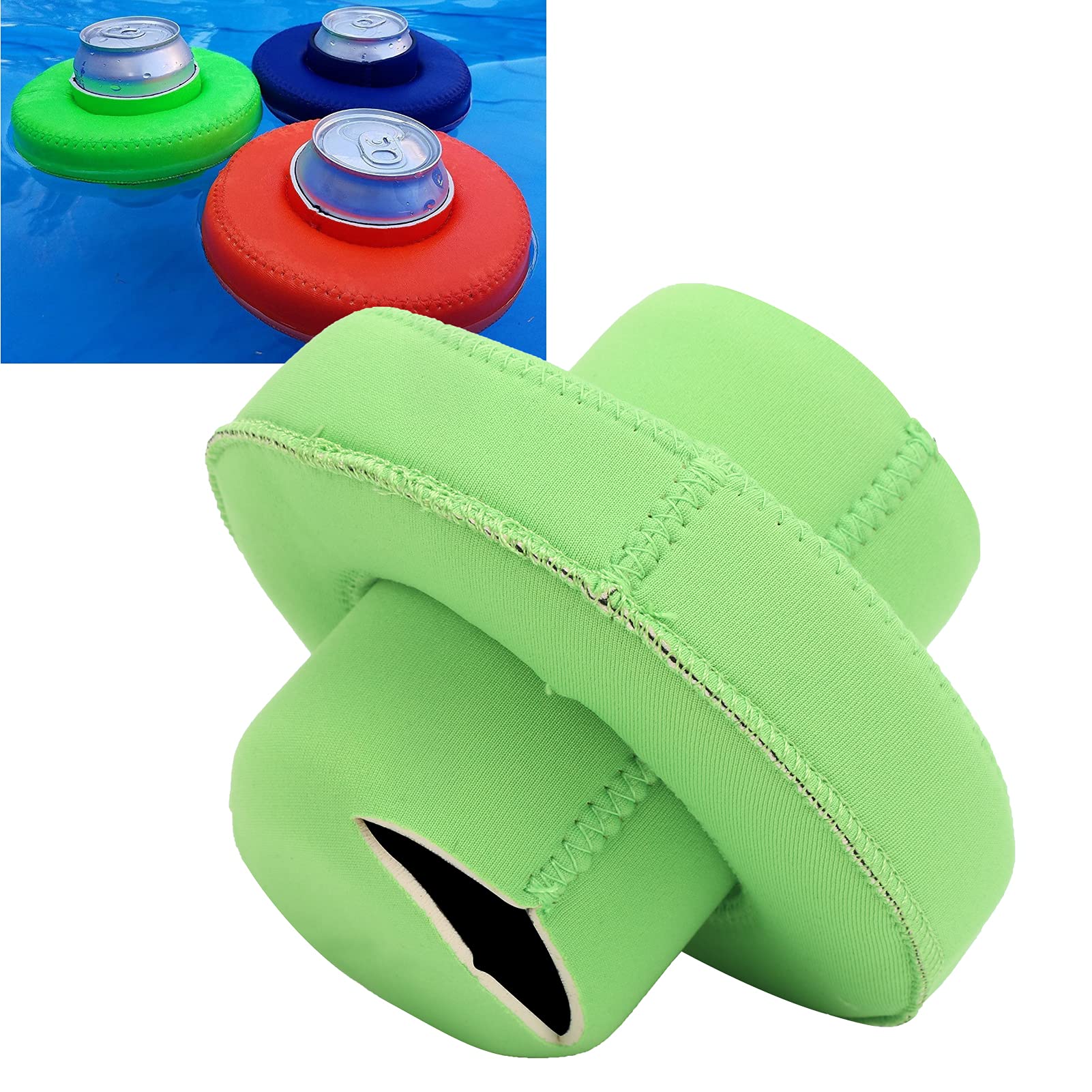 Floating Drink Holder Floating Coaster Pool Drink Holder for Pool Party Water Fun 330ml Can Sleeves Drink Floats Cover Neoprene Floating Drink Holder (Green)