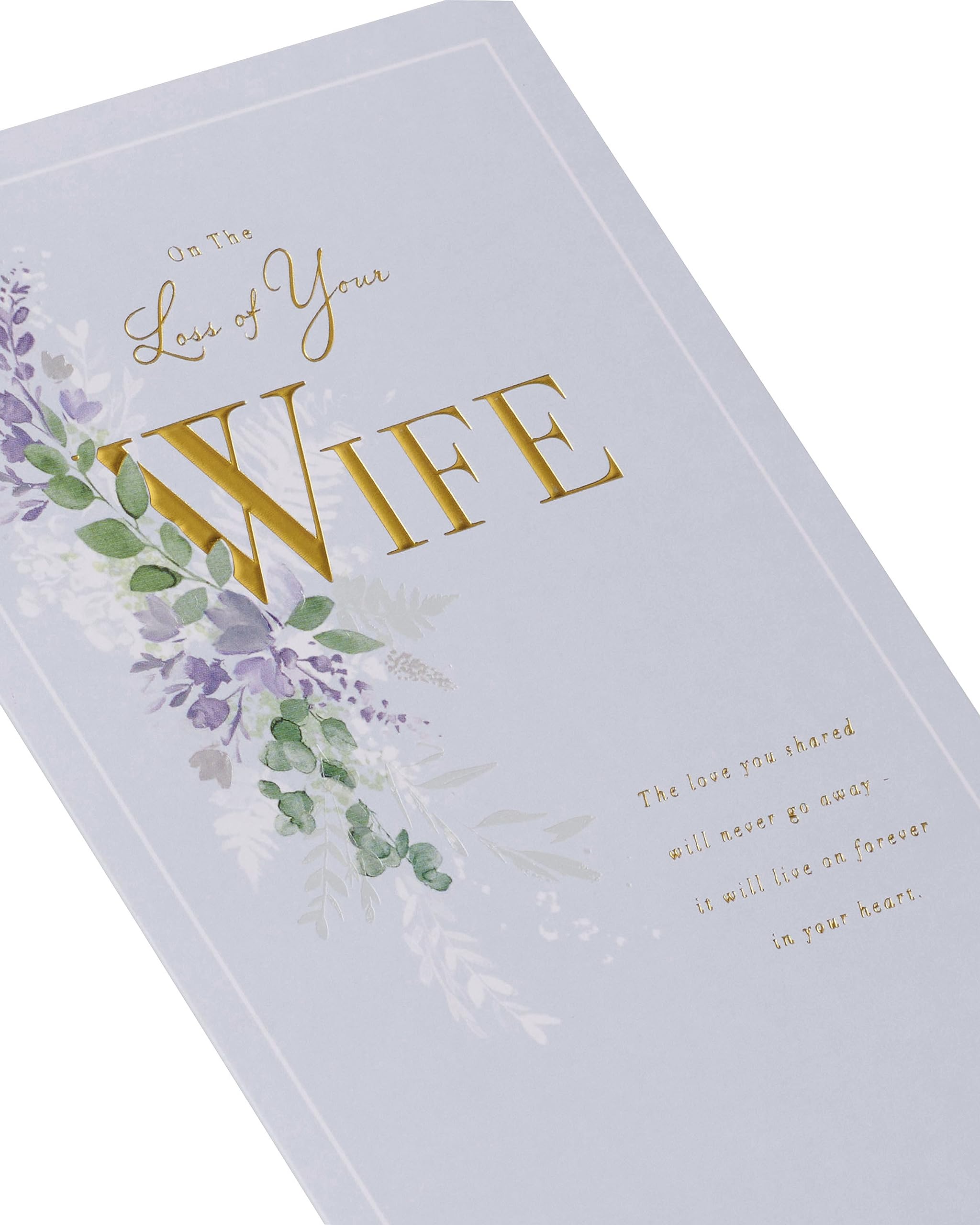 Sympathy Card For Loss Of Wife | Comforting Bereavement Card With Floral Design | Gold Foil & Pearl Finish