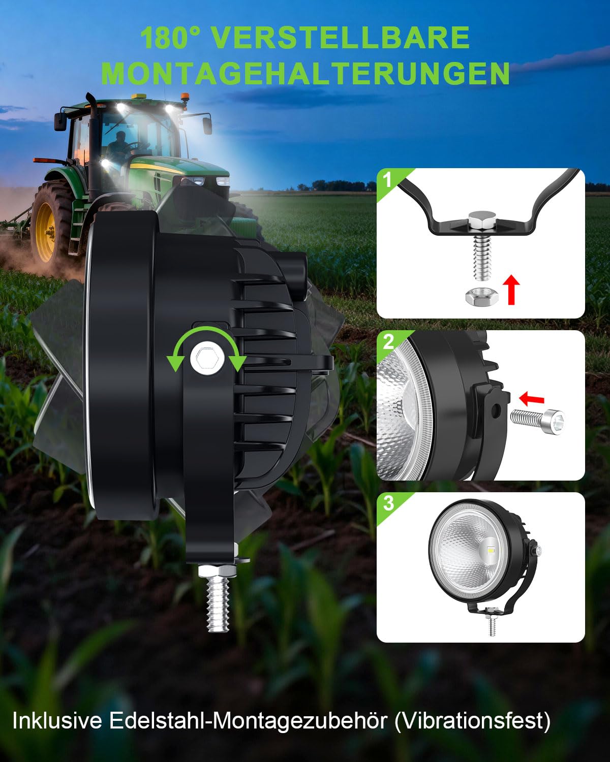 2 Stück 60W LED Arbeitsscheinwerfer 4 Zoll Rund, 12V 24V Flutlicht