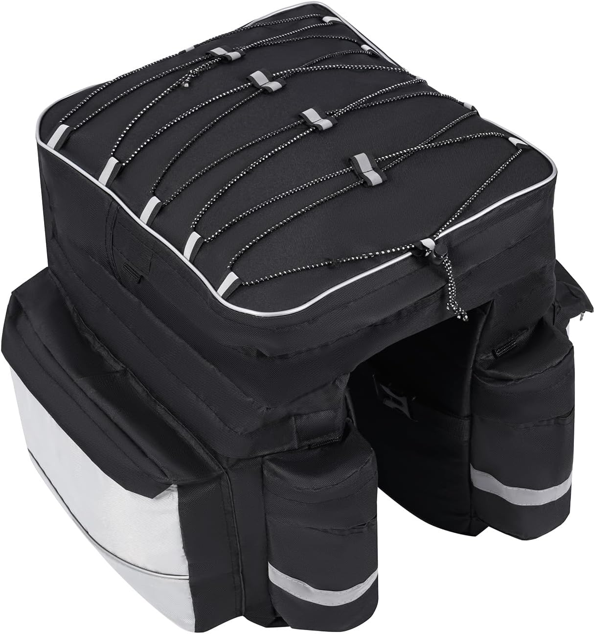 MAXFOOT Bike Bag Waterproof Panniers with Reflective Strip for Bicycle and Electric Bikes Rear Rack, 43L Capacity, 8 Pockets, Additional Detachable Rain Cover, Black