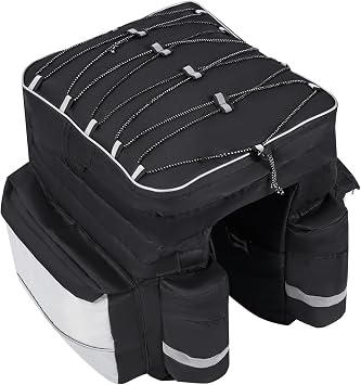 MAXFOOT Bike Bag Waterproof Panniers with Reflective Strip for Bicycle and Electric Bikes Rear Rack, 43L Capacity, 8 Pockets, Additional Detachable Rain Cover, Black