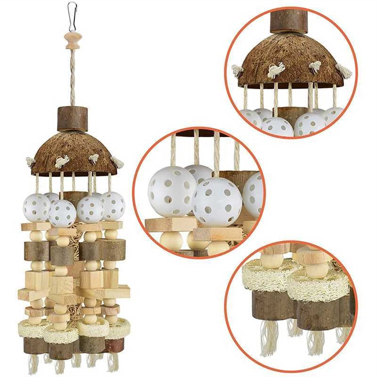 Juguete para pájaros, juguete práctico para pájaros, juguete para loro, grandes bloques de madera natural, juguetes para morder jaulas para loros, macaws