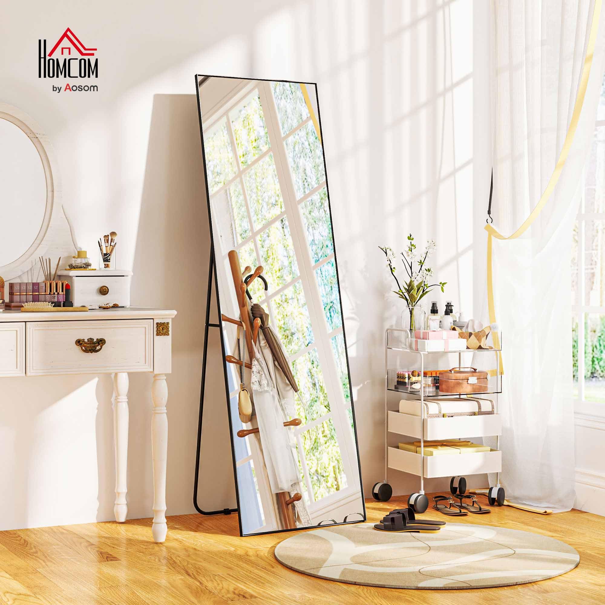 HOMCOM Specchio a pavimento rettangolare a figura intera 50x160cm Nero | Montaggio a parete o appoggiato a parete, per camera da letto, soggiorno e spogliatoio
