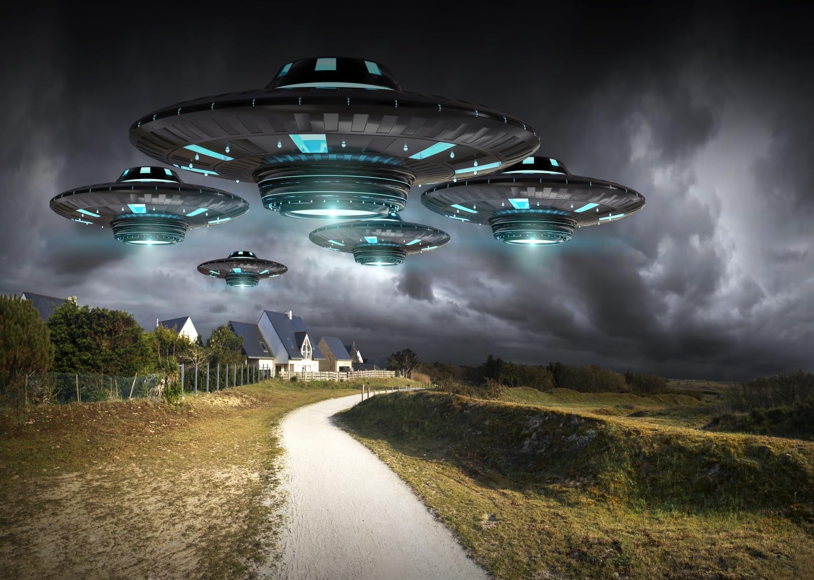 17x10FT (5.2x3m) Flotta UFO Su Strada Rurale Sfondo Fotografico