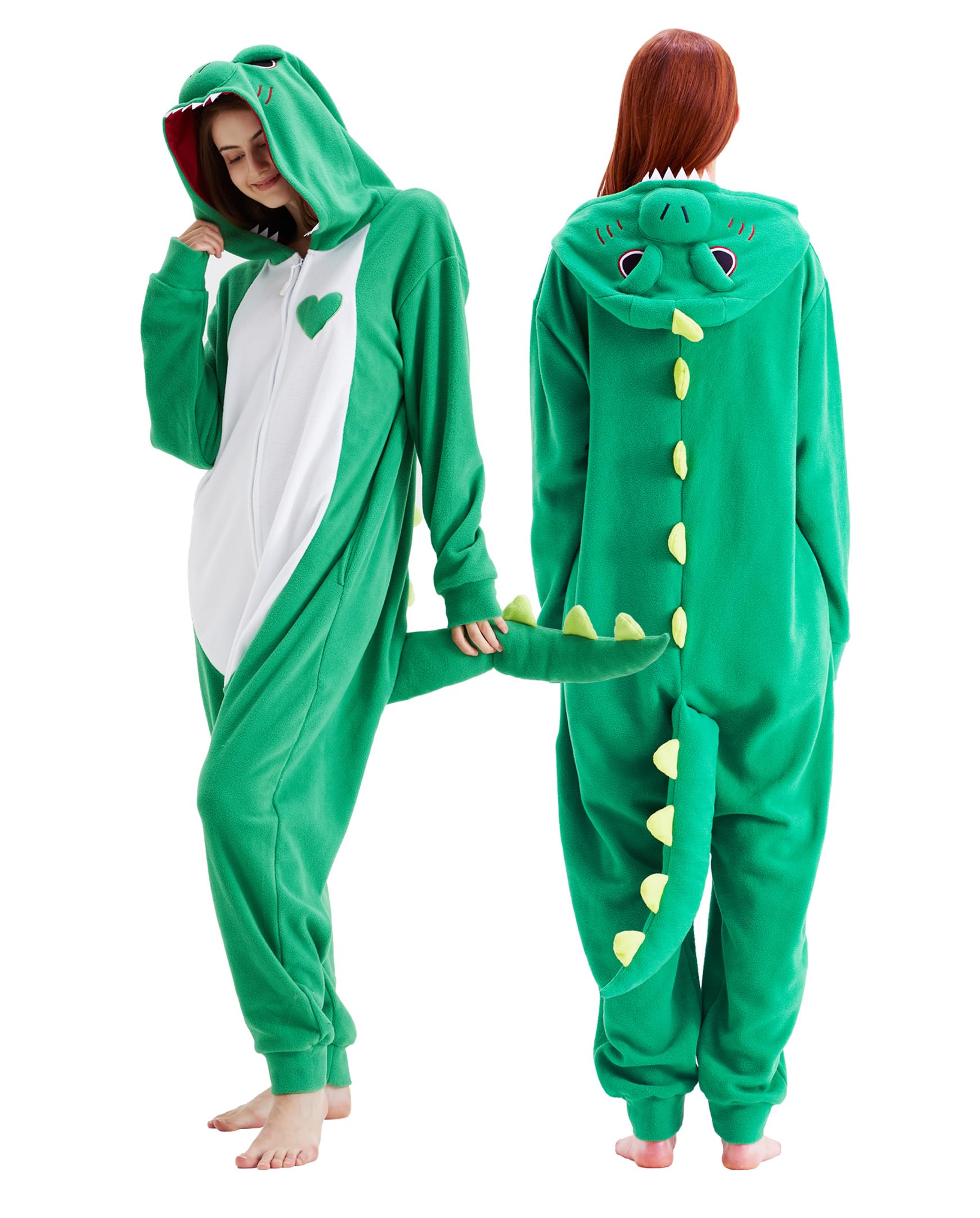 Loiahoer Costume unisexe adulte dinosaure vert pyjama dragon Halloween cosplay costume nouveauté animal Noël pyjama ensemble pour famille et couple