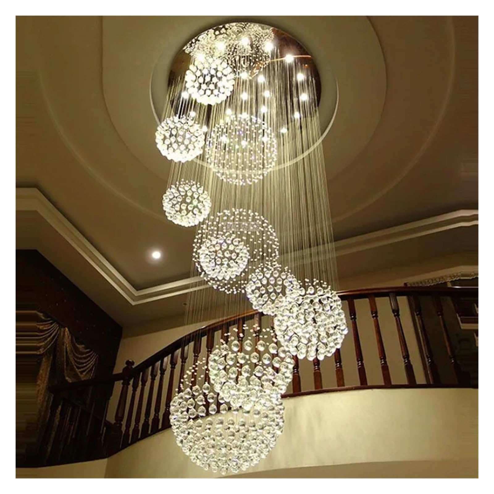 Lampy wiszące LED, żyrandole, sufity okrągłe, oświetlenie LED z dużym kryształem, oświetlenie wewnętrzne, oświetlenie schodów, oświetlenie sypialni. Oświetlenie holu (rozmiar: śred