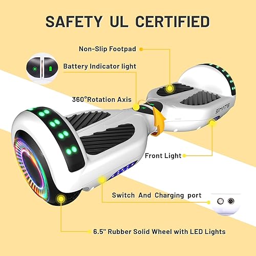 Miniatura 5 de SIMATE Hoverboard de 6.5 pulgadas con Bluetooth y luces LED, autoequilibrado para niños, adultos, niñas y niños, para todas las edades