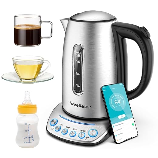 Alexa Smart Kettle, 1.7L - Smart Home Voice Control Kettle - Stainless Steel Kettle with Variable Temperature Control & Keep Warm Function - Energy Efficient Kettle - BPA Free