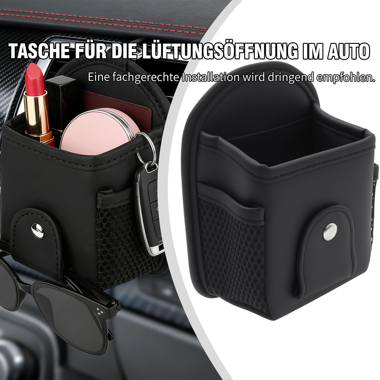 Auto PU-Leder Luftauslass-Organizer, universelle Aufbewahrungstasche für Sonnenbrillen, Handys, Schlüssel und kleine Gegenstände, multifunktionales Auto-Innenzubehör.