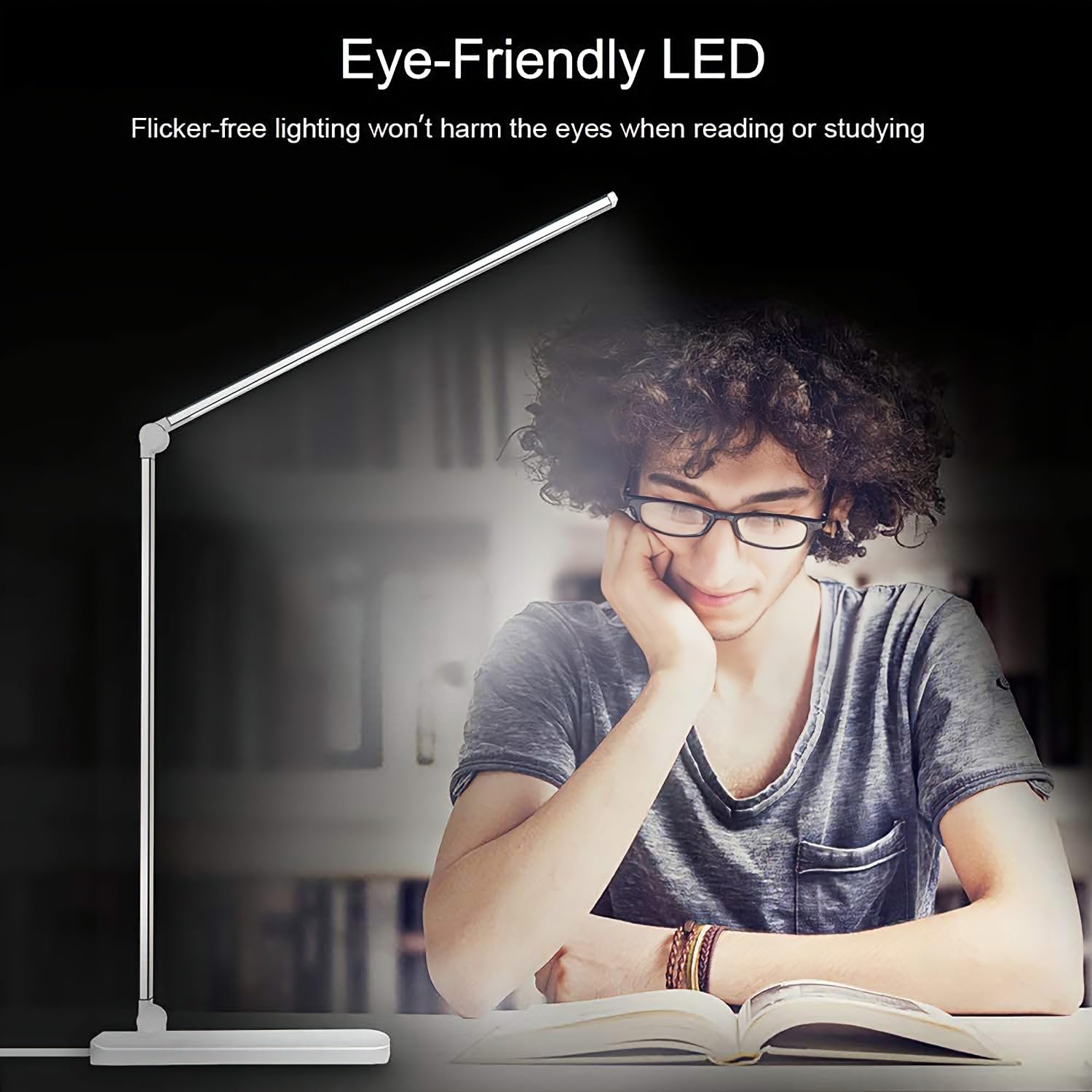 LED-Schreibtischlampe mit USB-Ladeanschluss, 5 Farbmodi, 10 dimmbare Helligkeitsstufen, augenschonendes Leselicht, Touch-Steuerung und 30/60-min-Auto-Timer, Silber