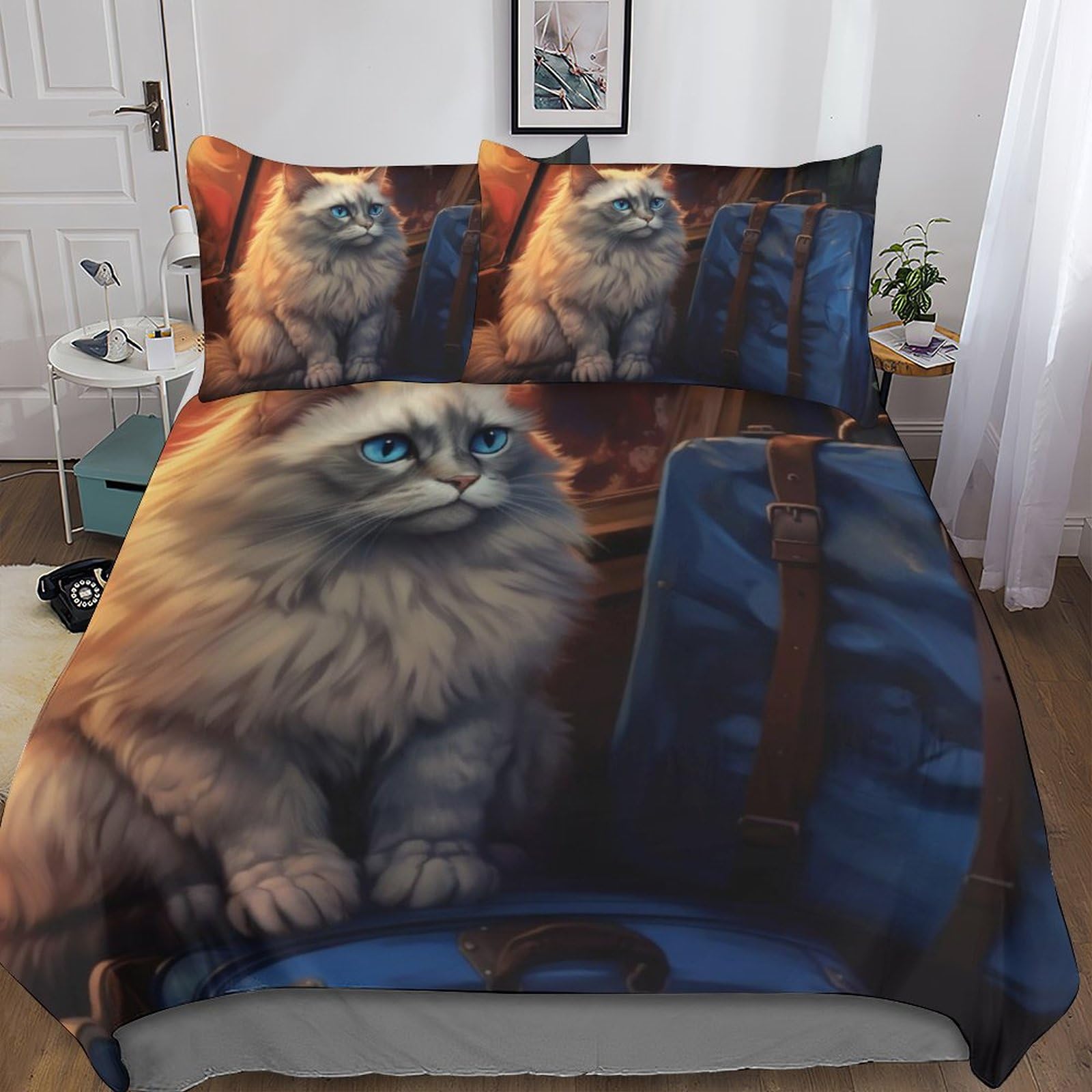Parure de lit chaton 3 pièces en microfibre avec housse de couette et taies d'oreiller 3D