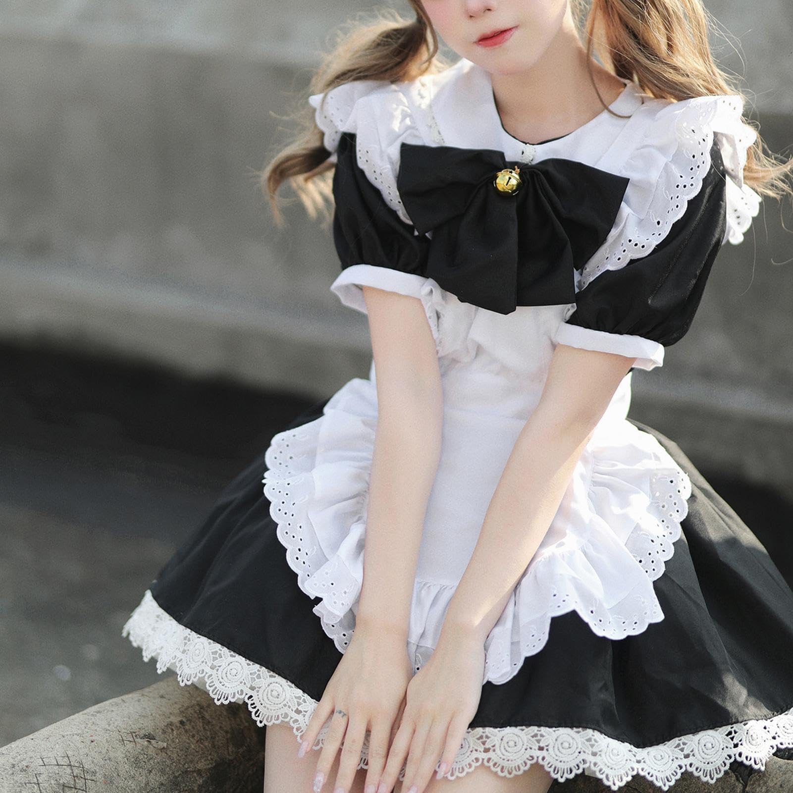 Kostium pokojówki dla kobiet, fantazyjne urocze ubrania z koronką, kostium pokojówki, cosplay, na Halloween, imprezę, festiwale, do wewnątrz, na zewnątrz, do szkoły, domu, podwórka, ogrodu