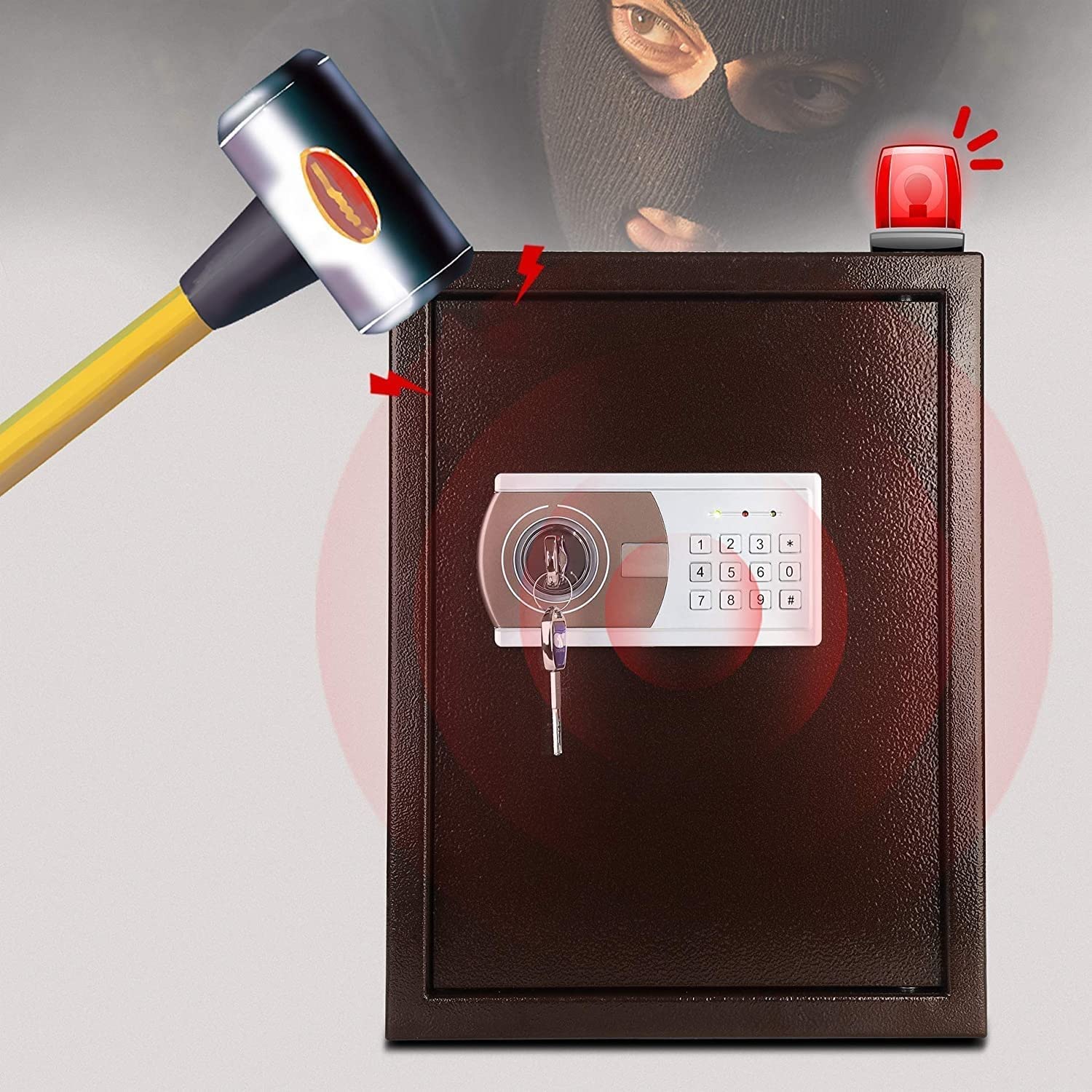 Armadietto per l'acqua antincendio Sicurezza Personale Serratura Digitale Codice Combinazione di Chiavi Cassaforte in Acciaio Salvadanaio Piccole casseforti elettroniche per casa, Ufficio, Hotel