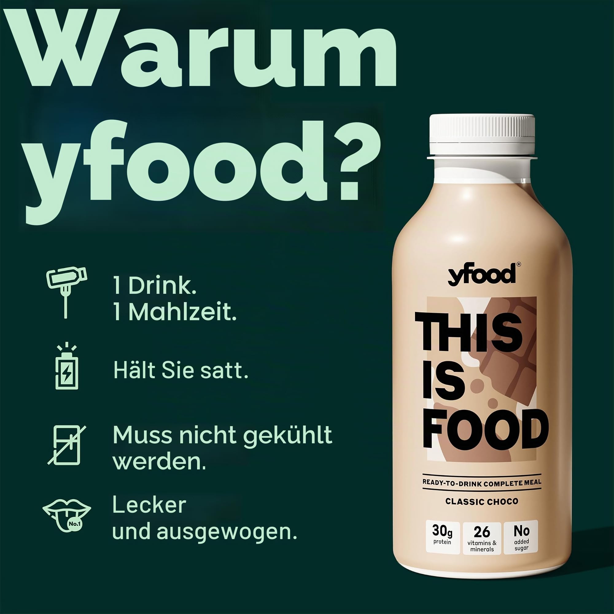 yfood Classic Choco, tasty meal replacement, THIS IS FOOD drink, 34g of protein, 26 vitamins and mineral (12 x 500ml)