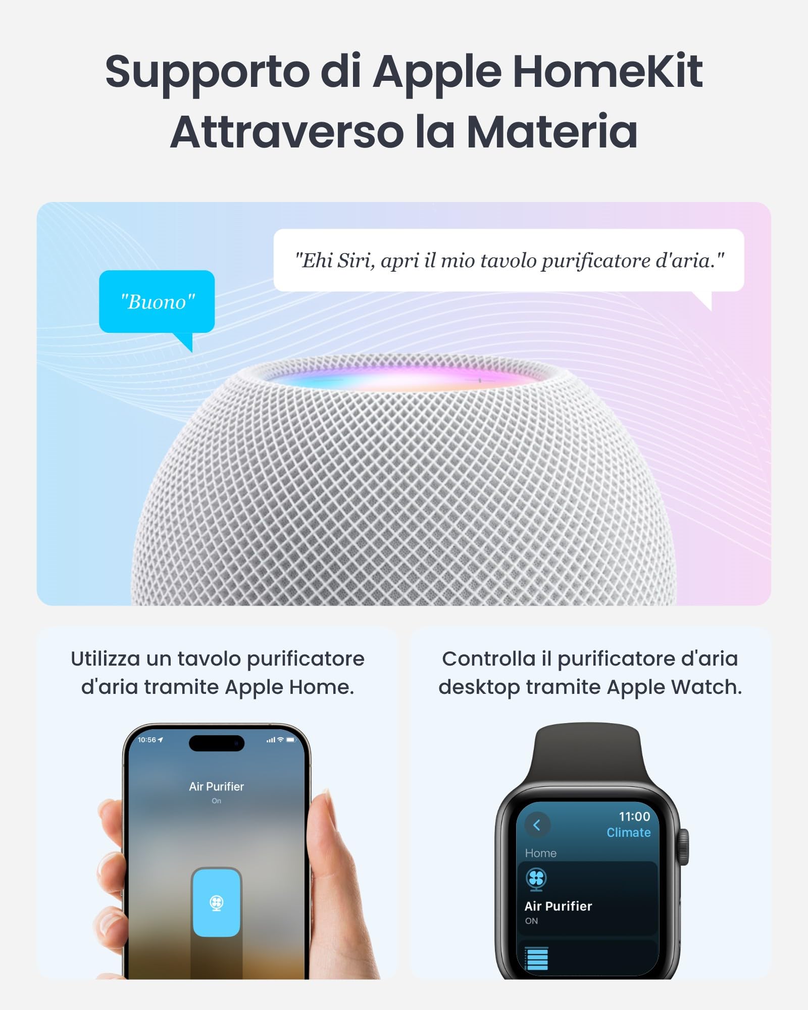 SwitchBot Purificatore D'aria Con App E Luce Notturna, CADR 400m³/h Fino A 83㎡, Filtro HEPA Rimuove 99.97% Di Muffa, Polvere, Polline, Modalità Sonno 20dB, Modalità Animali Per Famiglie Con Animali