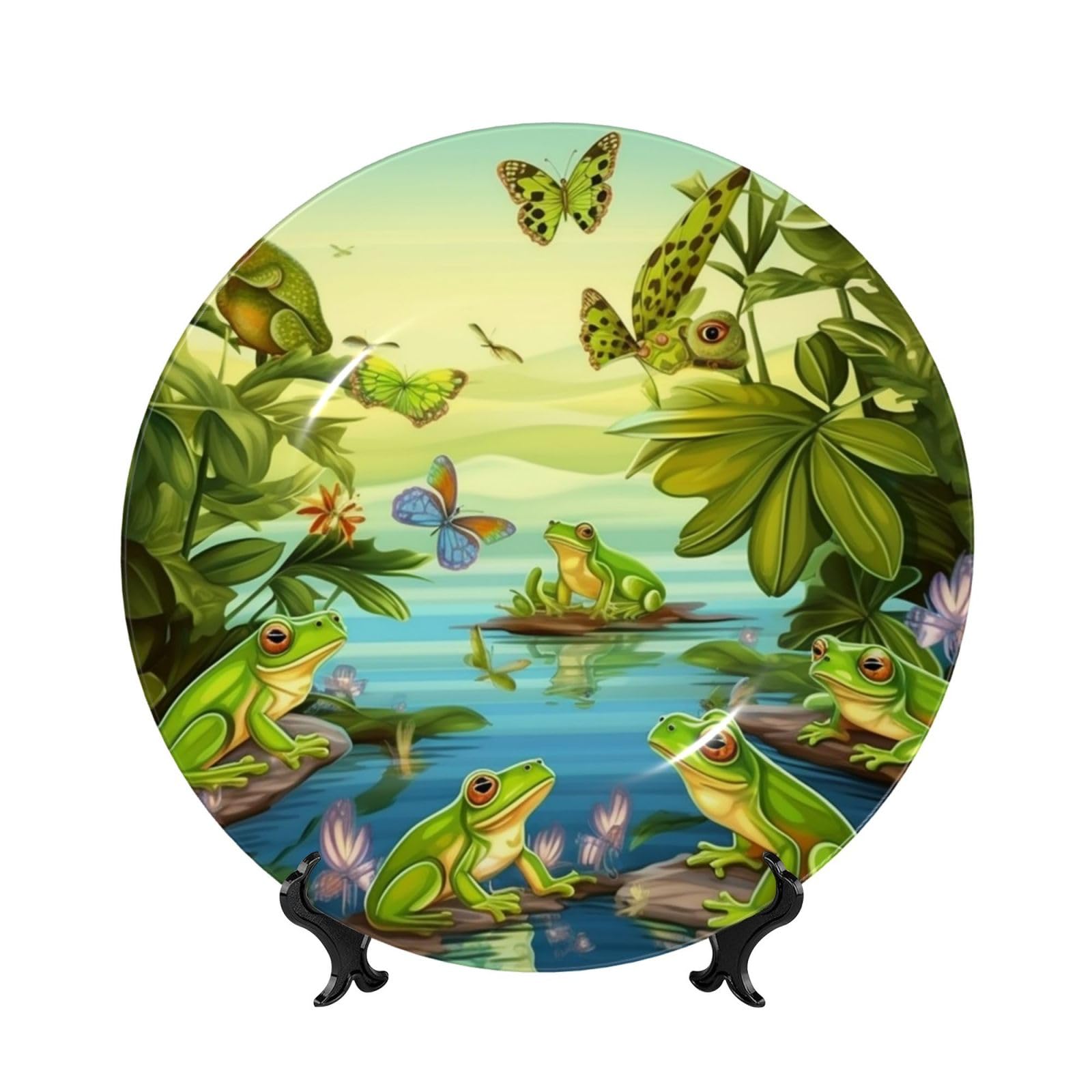 Assiette décorative en céramique grenouilles d'été 17,8 cm avec support inclus