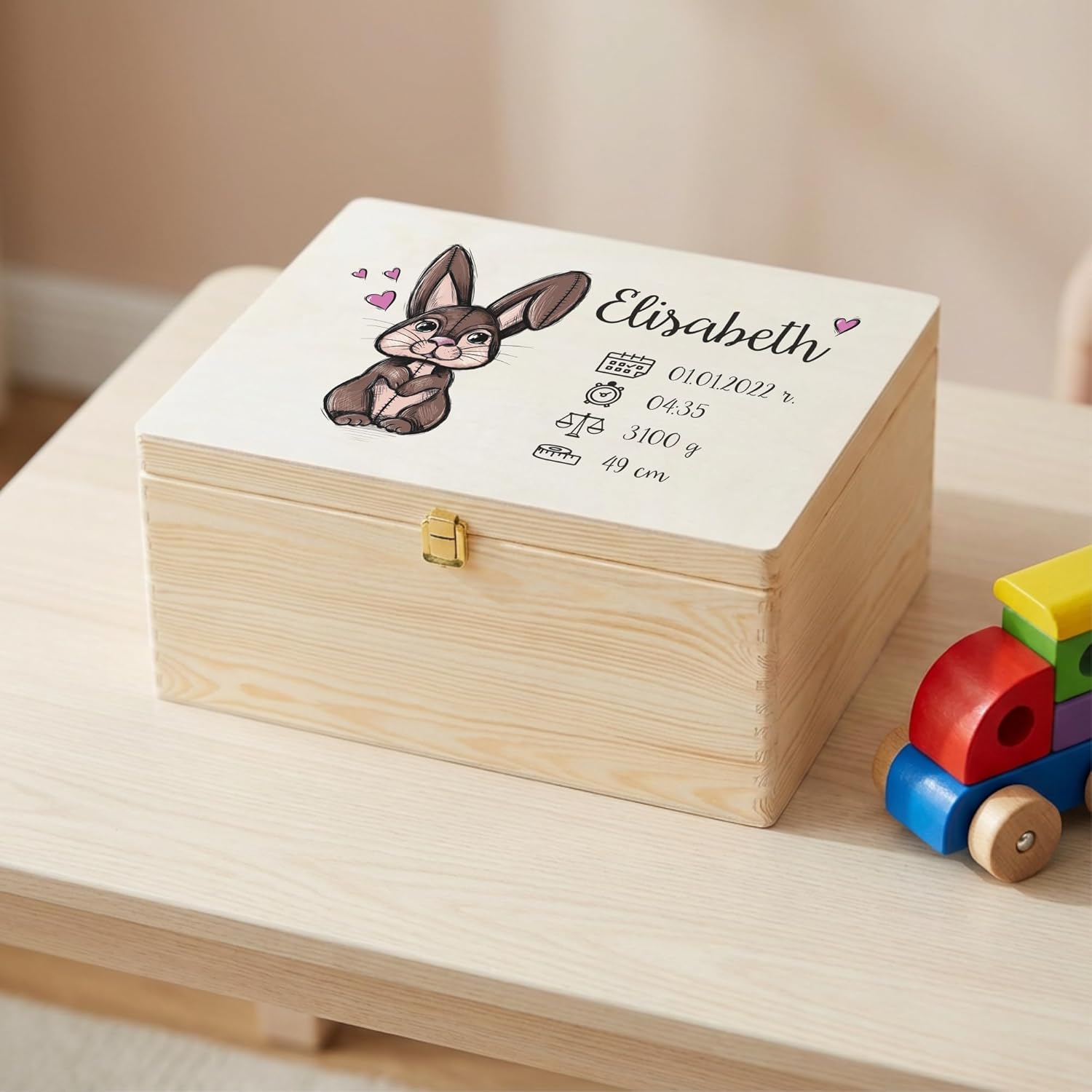 Creative Deco Personalized Baby Memory Box | Custom Keepsake Boxes | Unique Gift for Newborn Boy or Girl | Customized Wooden Storage Box with Hinged Lid | UV Print