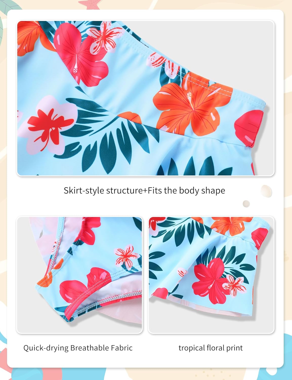 Girls Rash Guard Swimsuits Short Sleeve Swimwear Skirt with Built-in Shorts Girls Bathing Suits Size 6-14 - Image 4