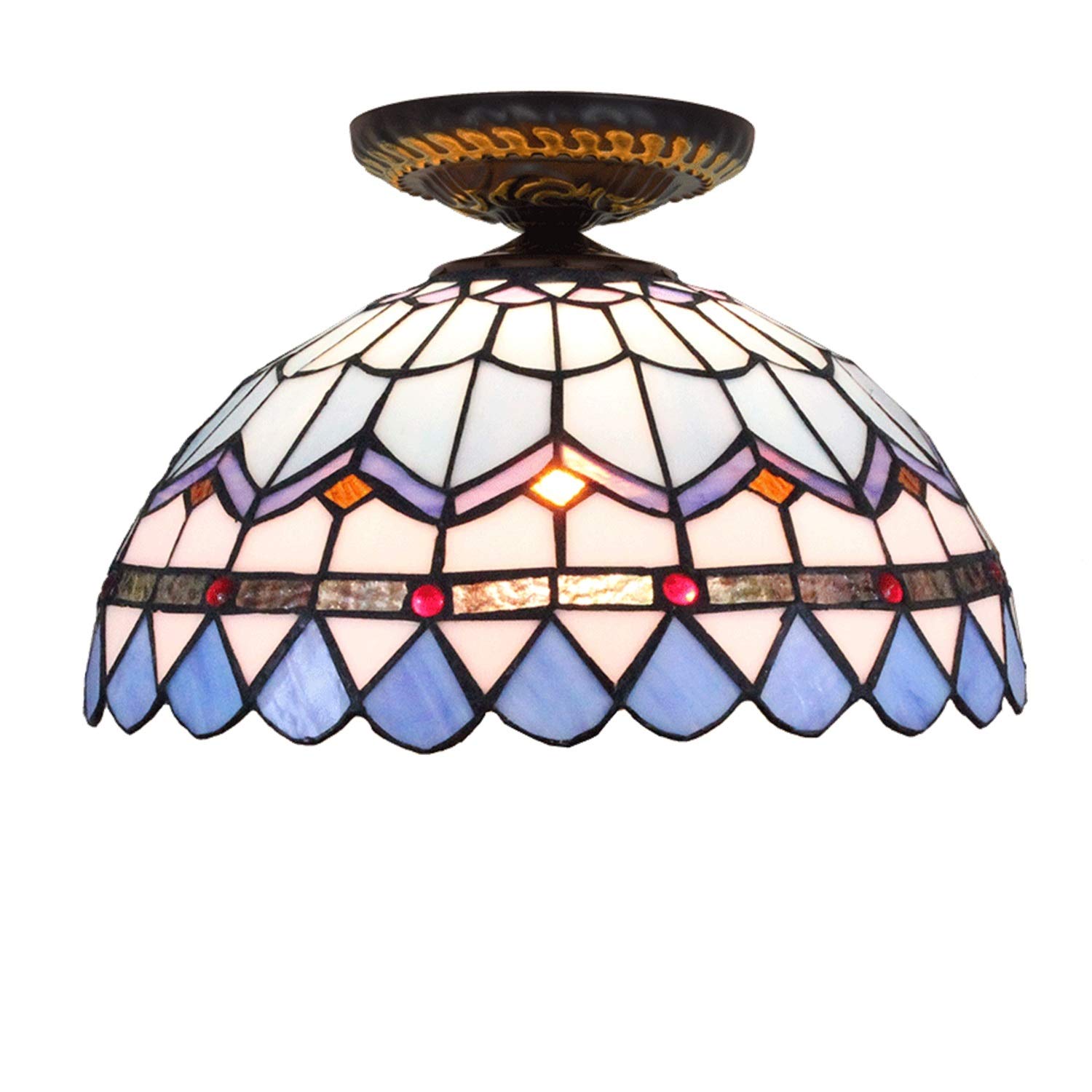 Plafonniers Tiffany faits à la main avec grand abat-jour d'artisanat bleu