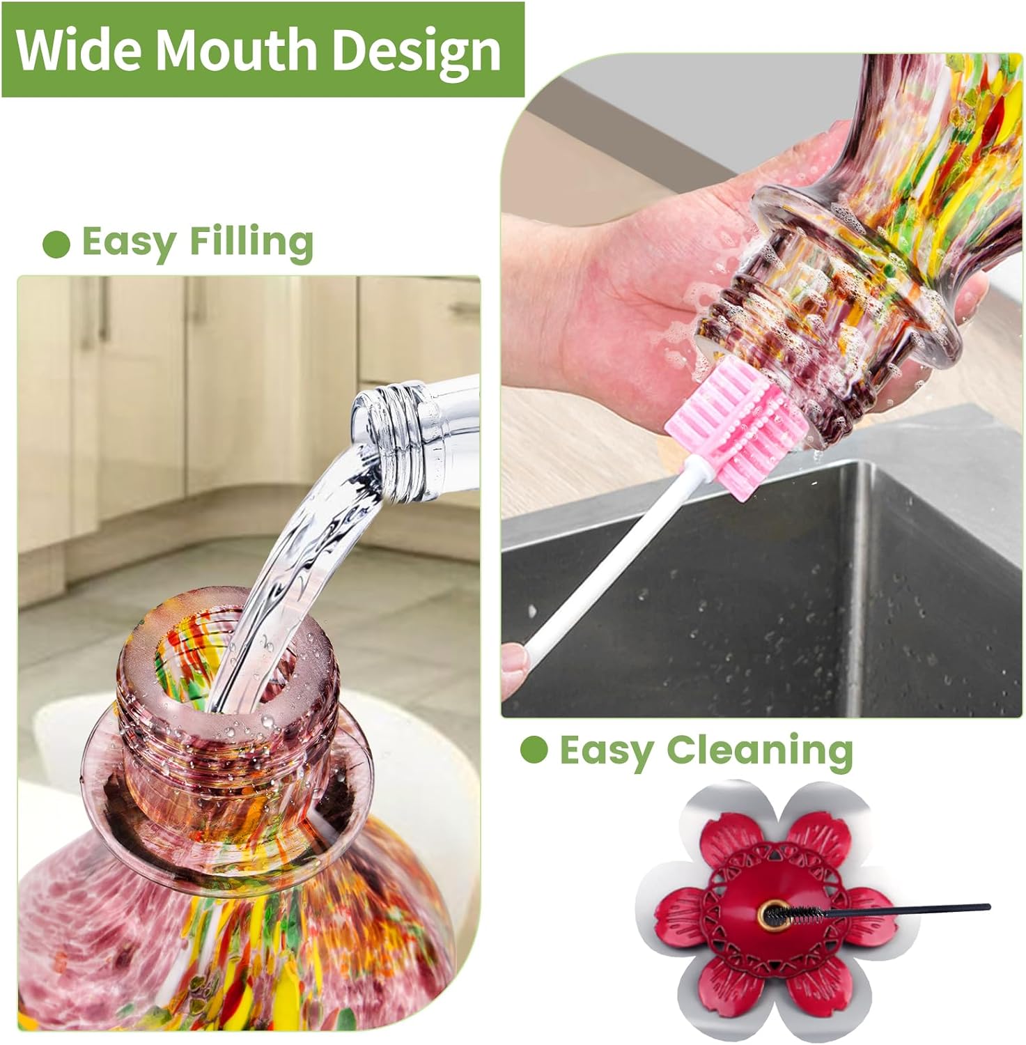 Hummingbird Feeders for Outdoors Hanging, BOLITE Glass Hummingbird Feeder, Hand Blown Twisted with Ant Moat and Five Feeding Ports, 24 Ounces, Leak Proof, Purple, Gifts for Women Men