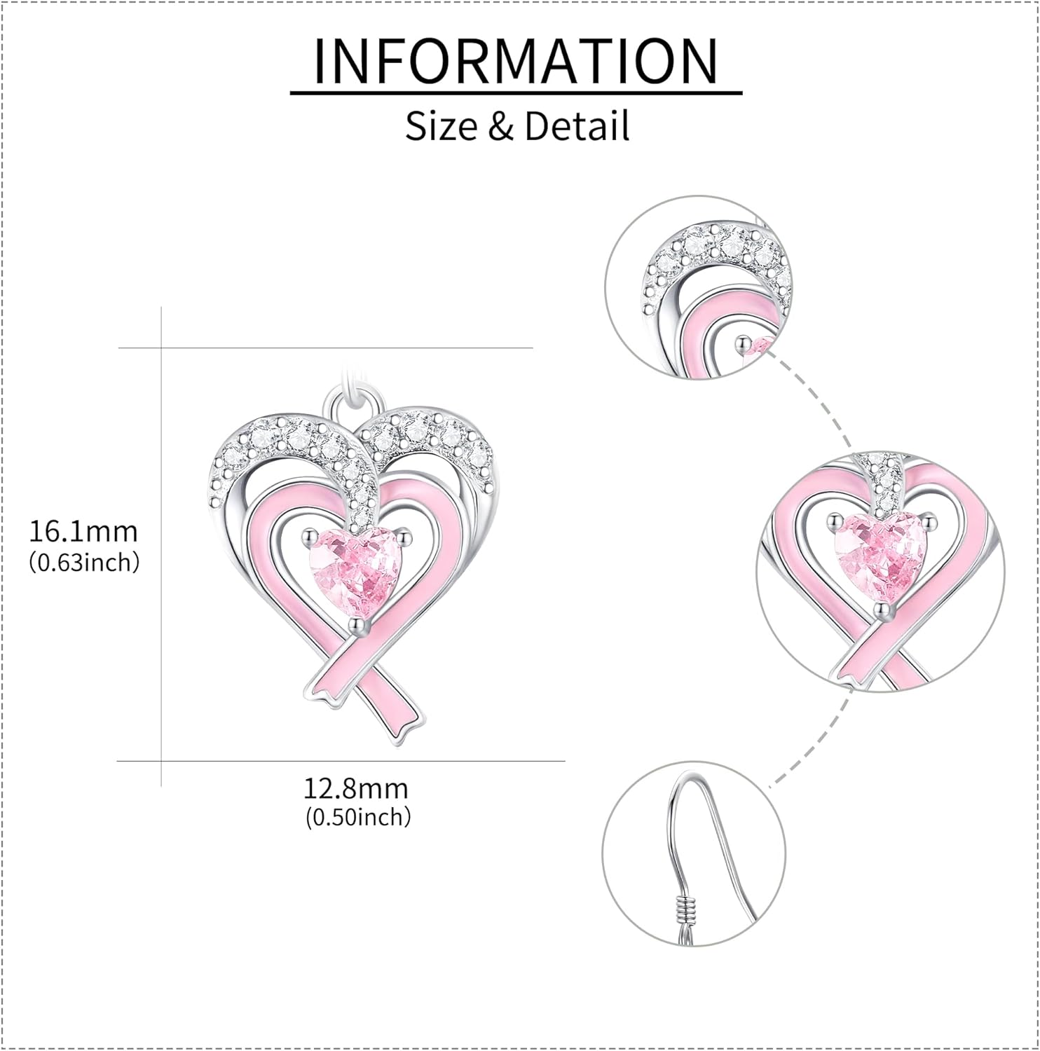 Breast Cancer Awareness Earrings 925 Sterling Silver Heart Pink Ribbon Dangle Drop Earrings Breast Cancer Survivor Jewelry Gifts for Women Friend - Image 5