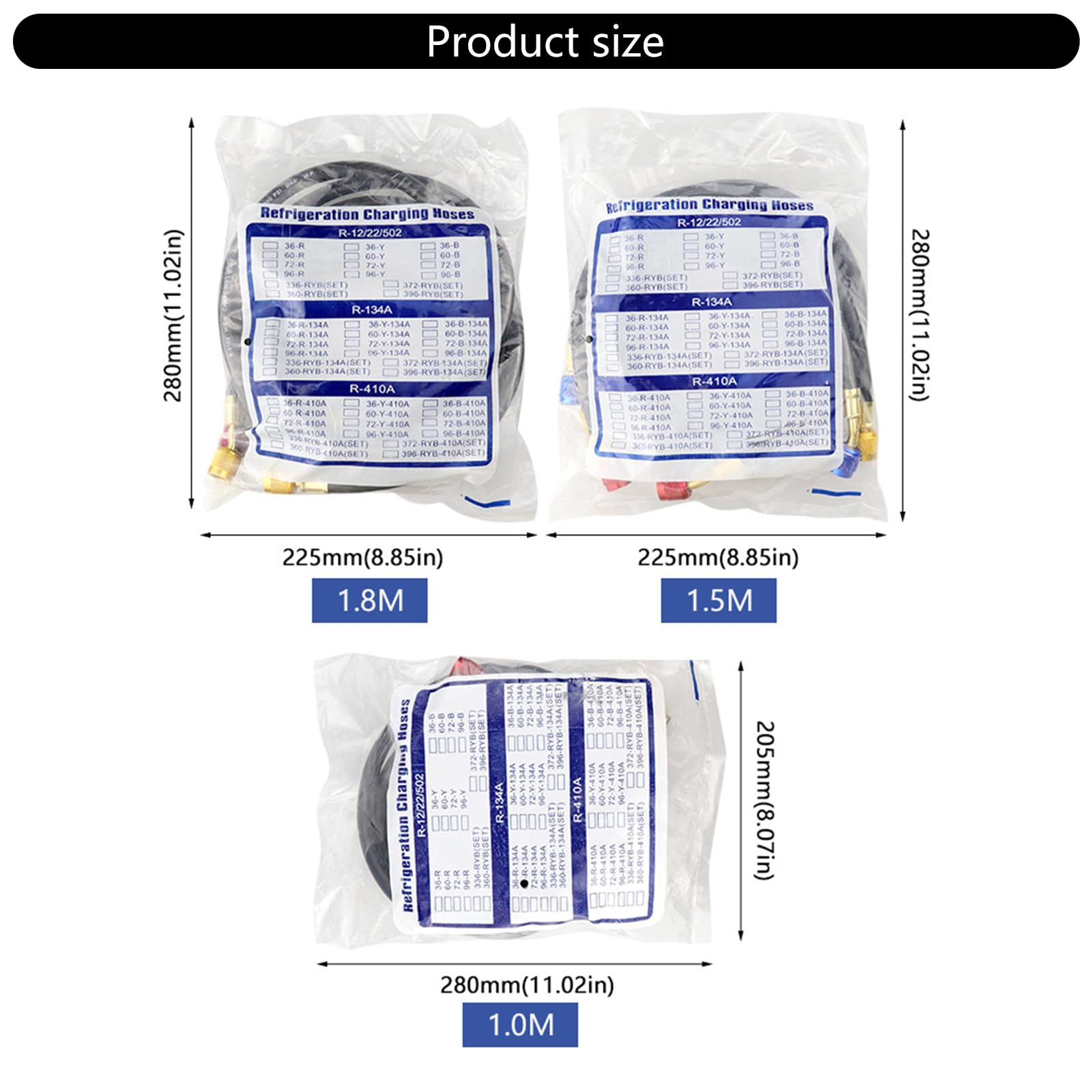 Tubo di ricarica professionale HVAC Set 3 tubi flessibili codificati a colori con valvole per refrigeranti multipli R1234YF R404A