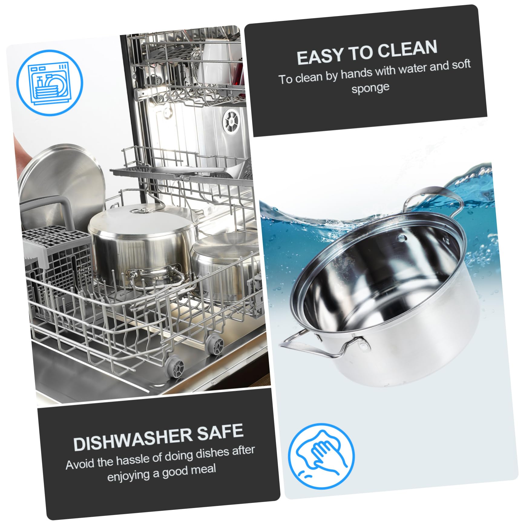 Hemobllo Set Pentole da Minestra 5 Pezzi in Acciaio Inox per Induzione | Coperchi in Vetro, Doppie Maniglie, Finitura Argento, Uso Versatile in Cucina, Set All-in-one