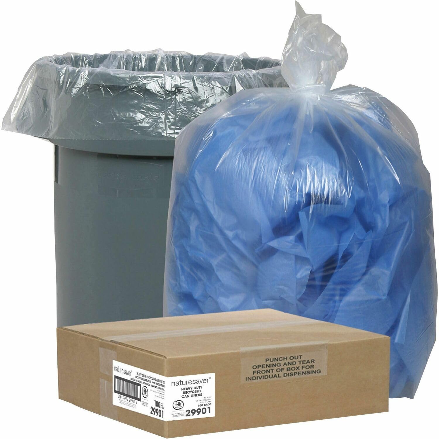Recycled Trash Can Liners by Nature Saver – 1 Count (Pack of 100), 45.0 gallons, Synthetic, Clear, Pack of 100