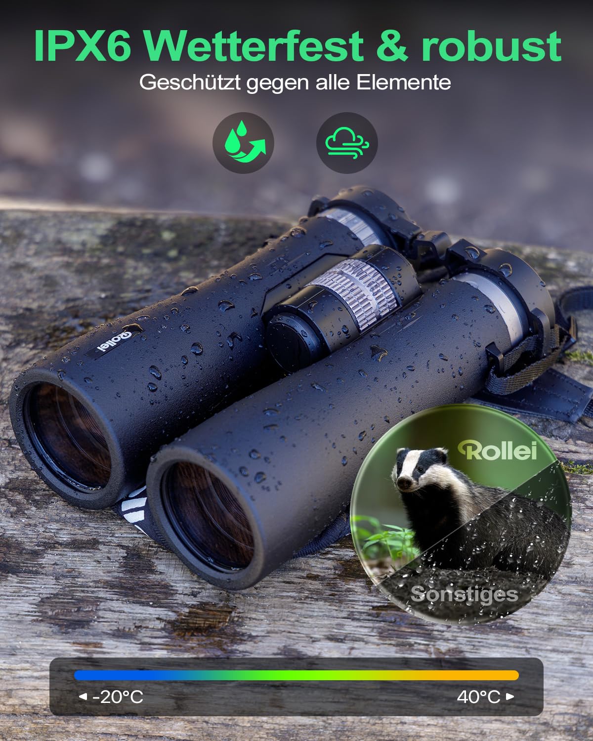 Rollei Fernglas 12x50 Pro Binoculars für Erwachsene mit 12X Vergrößerung