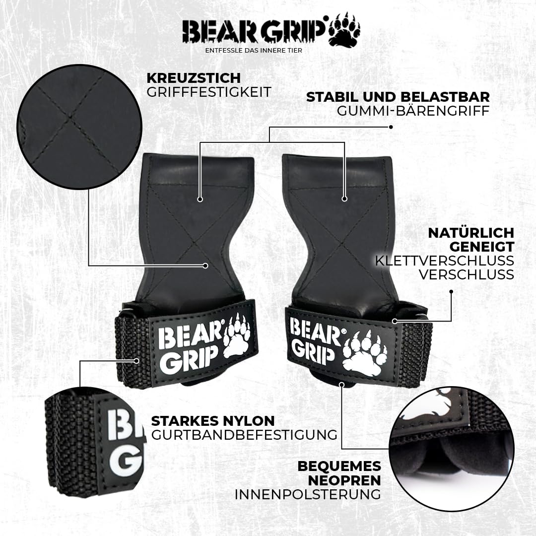 BEAR GRIP Multi-Grip-Riemen/Haken, hochwertige strapazierfähige Gewichthebergurte/Handschuhe.
