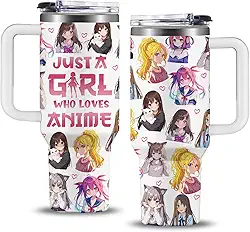 Presentes de anime para mulheres e meninas, 850 g Just A Girl Who Really Loves Anime Tumbler com alça, presentes de aniversário para amantes/fãs de animes, caneca de presente temático de anime para