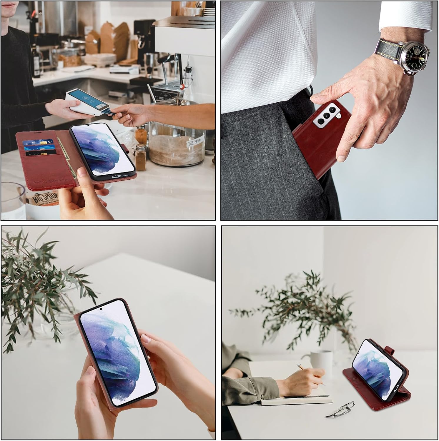 MONASAY Wallet Case Compatible for Galaxy S22+Plus 5G, 6.6 inch [Included Screen Protector][RFID Blocking] Flip Folio Leather Cell Phone Cover with Credit Card Holder, Burgundy - Image 3