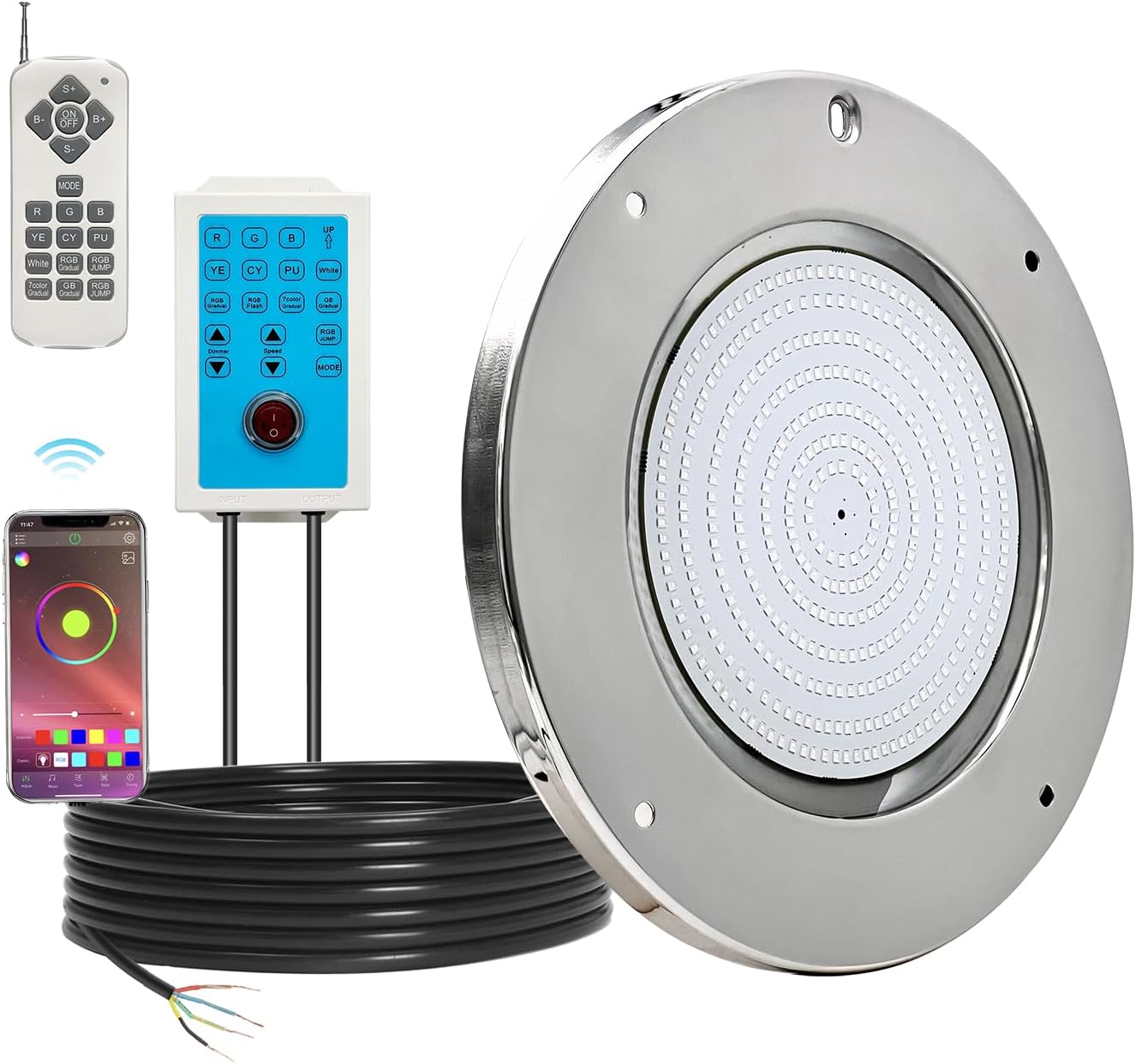 Pool Lights for Inground Pool, 10 Inch Large LED Multicolor Inground Pool Light with 50 Foot Cord for Wet Niche, 60W Waterproof Swimming Pool Lights, APP Control (Controller Included) 24V