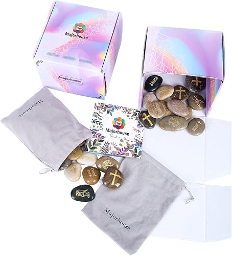 Miniatura 7 de Majorhouse 48 piedras inspiradoras grabadas con palabras inspiradoras de oración, patrón de la suerte, piedras de aliento para familiares y amigos.