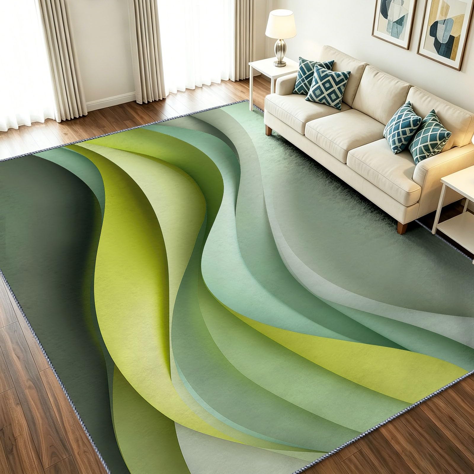 Alfombra con textura ondulada lujosa verde vintage de 120x180 cm