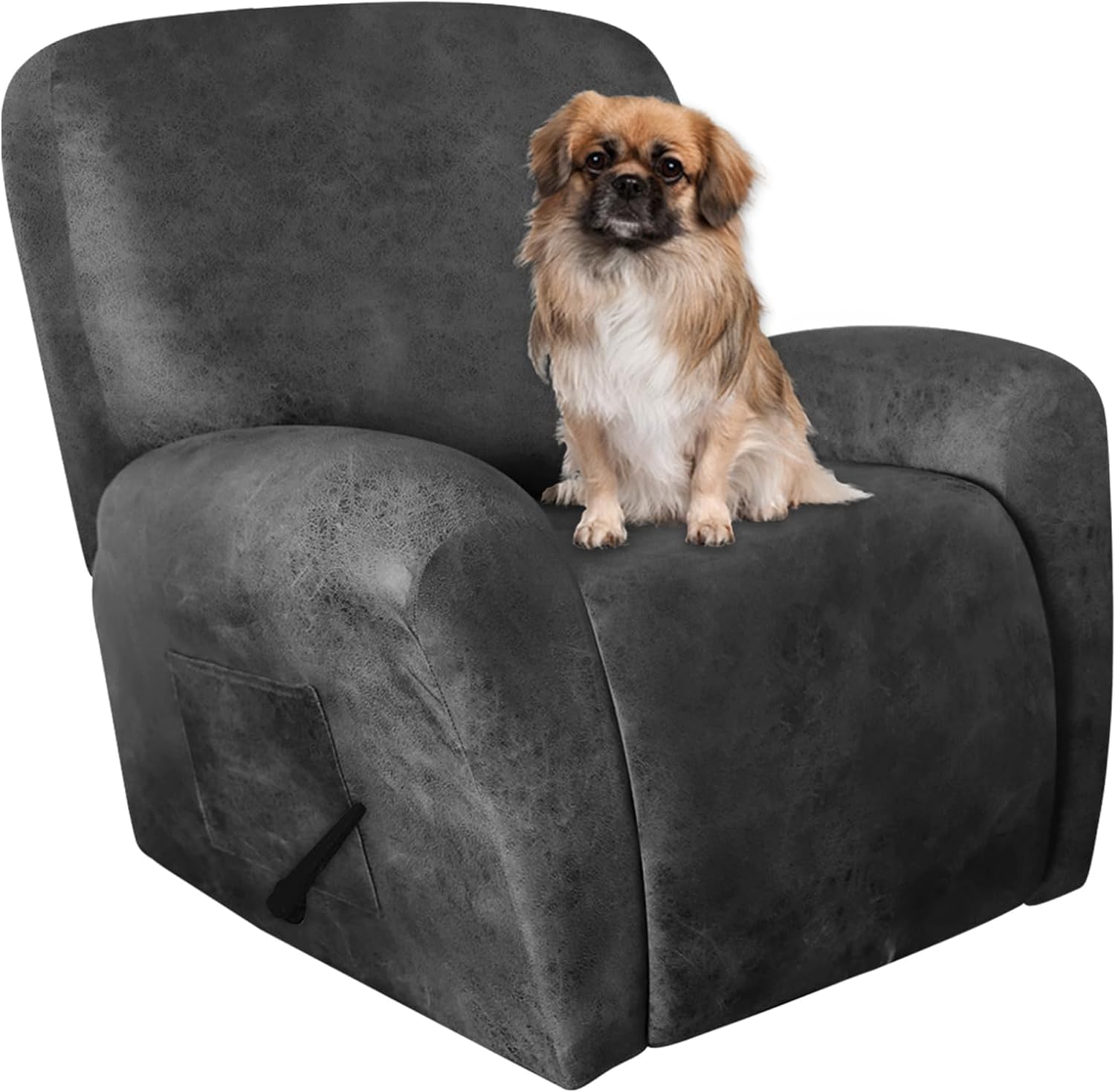 ANARACHON Recliner Chair Covers Leather Like, 4 Pieces Recliner Cover for Recliner Chair, Soft Sofa Slipcover Furniture Protector Washable Sofa Cover for Pets Kids (X-Large, Light Gray)