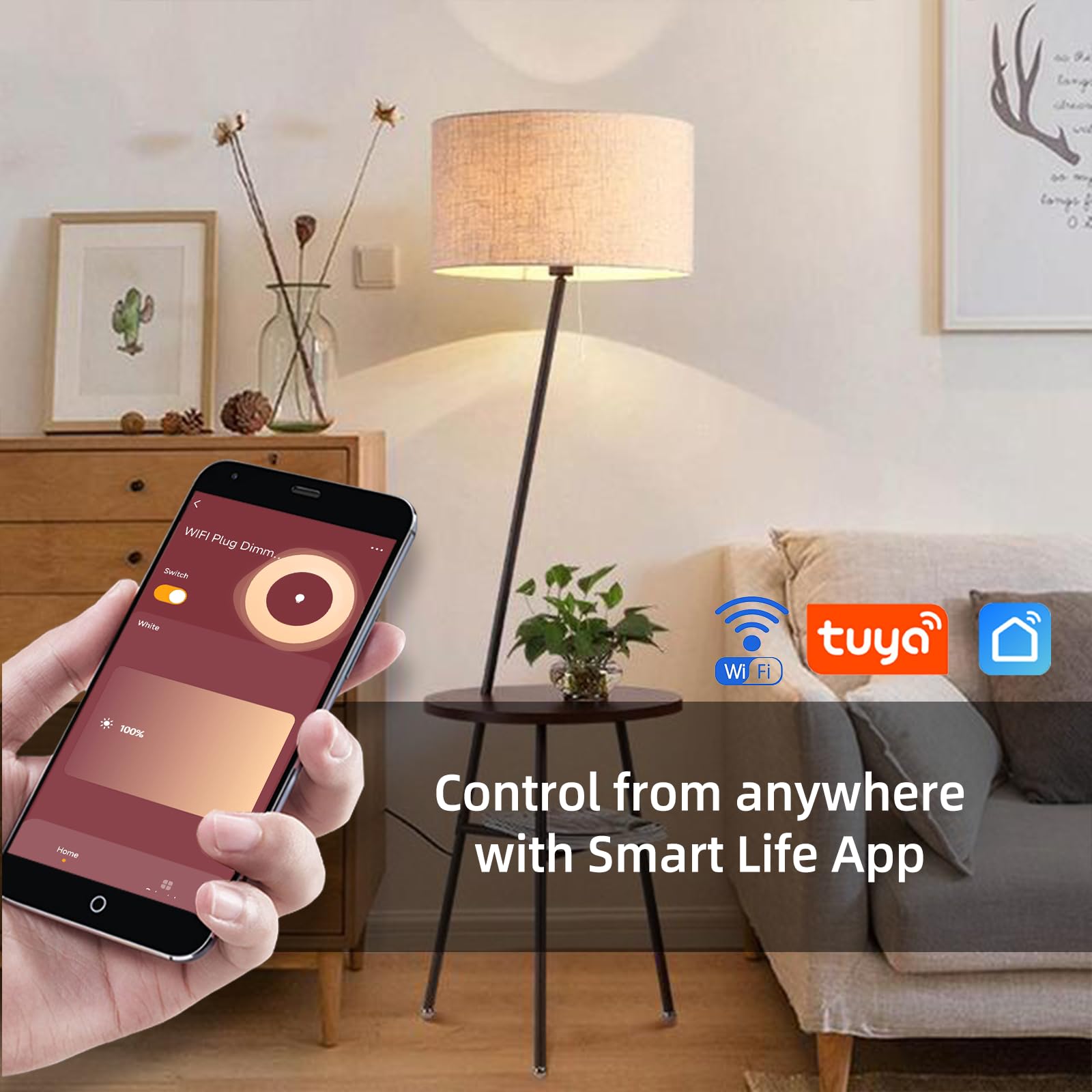 Presa intelligente Wi-Fi per dimmer | Controllo vocale e app | Compatibile con Smart Life|Nessun hub richiesto | Adatto per lampade LED dimmerabili esistenti