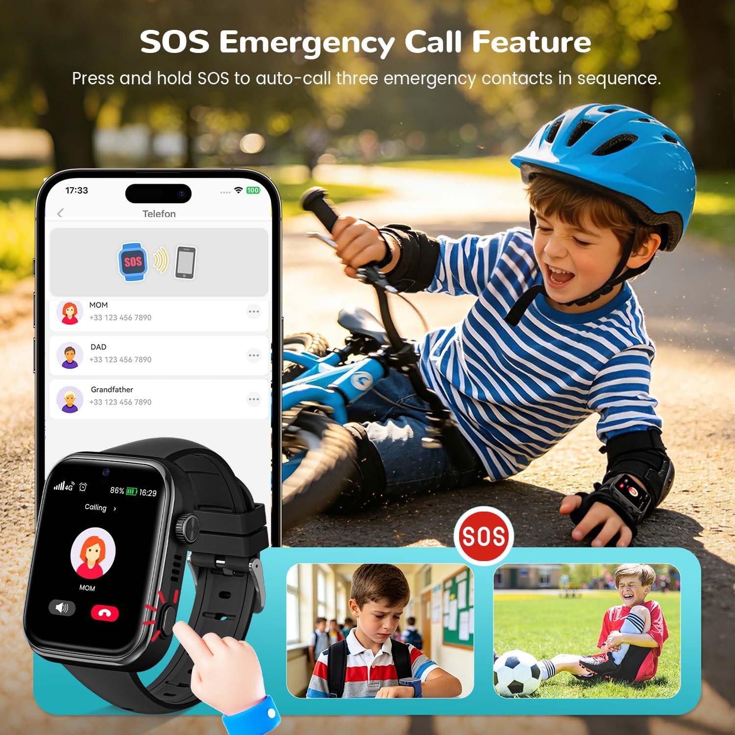 SWGOTA Reloj Inteligente Niño, Smartwatch Niños con 4G Videollamada/GPS, Chat de Voz/Modo Escuela/Whatsapp/WiFi/SMS/SOS/Podómetro/5 Modos Deportivos, IP68 Impermeable Regalo para Niñas Niños, Negro