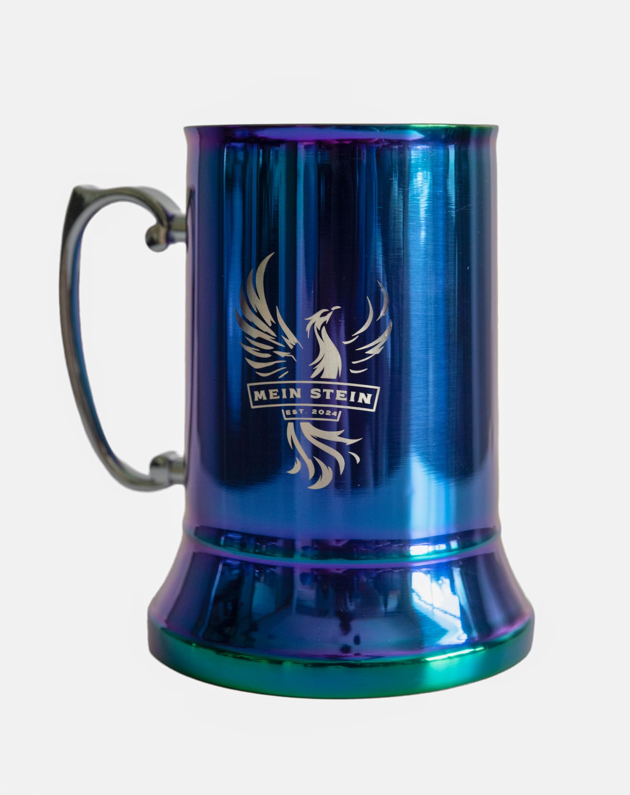 Classic Stainless Steel 20 oz Double Wall Beer Stein - Antique Metal Tankard with Grip Handle | Vacuum Insulated Beer Cup, Pint, and Coffee Mug (Rainbow), IHCH-BM303