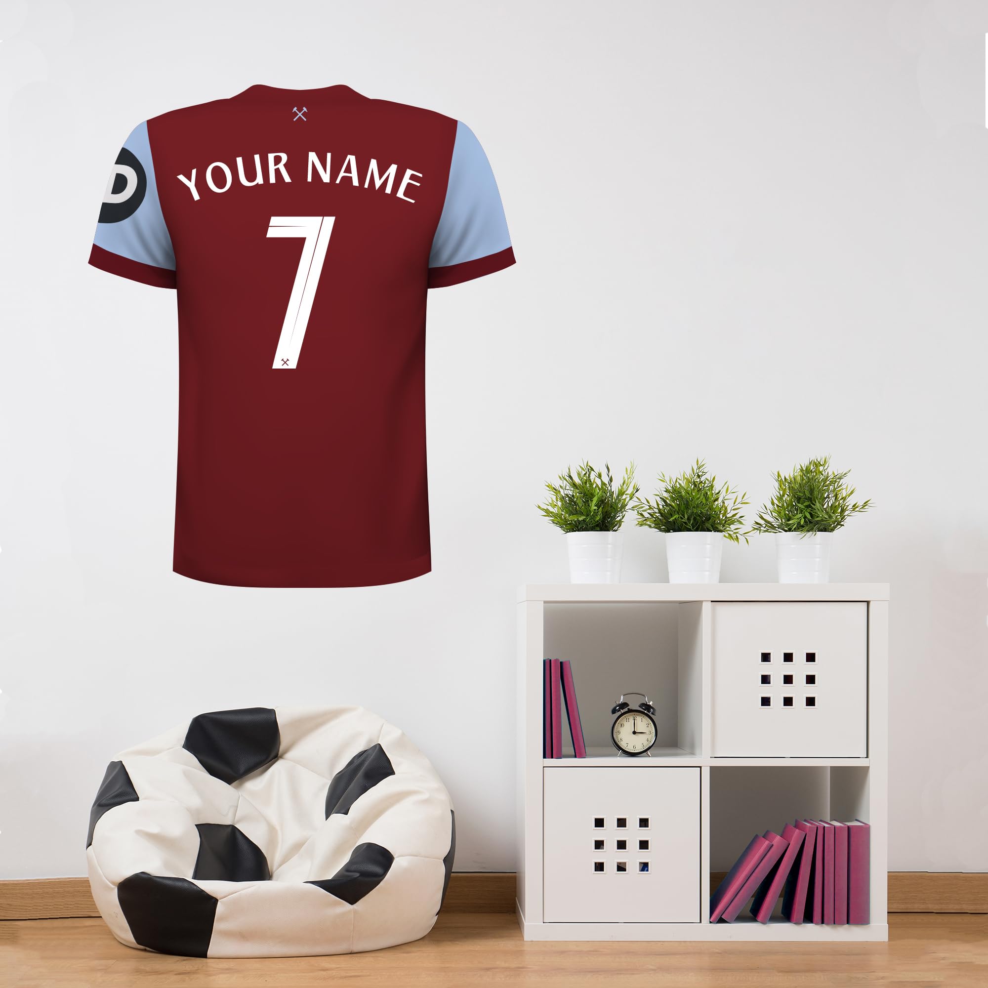 Beautiful Game Official West Ham United FC Football Club Shirt - PERSONALISED NAME & NUMBER Wall Sticker Mural Decal Vinyl Art Print (120cm Height)