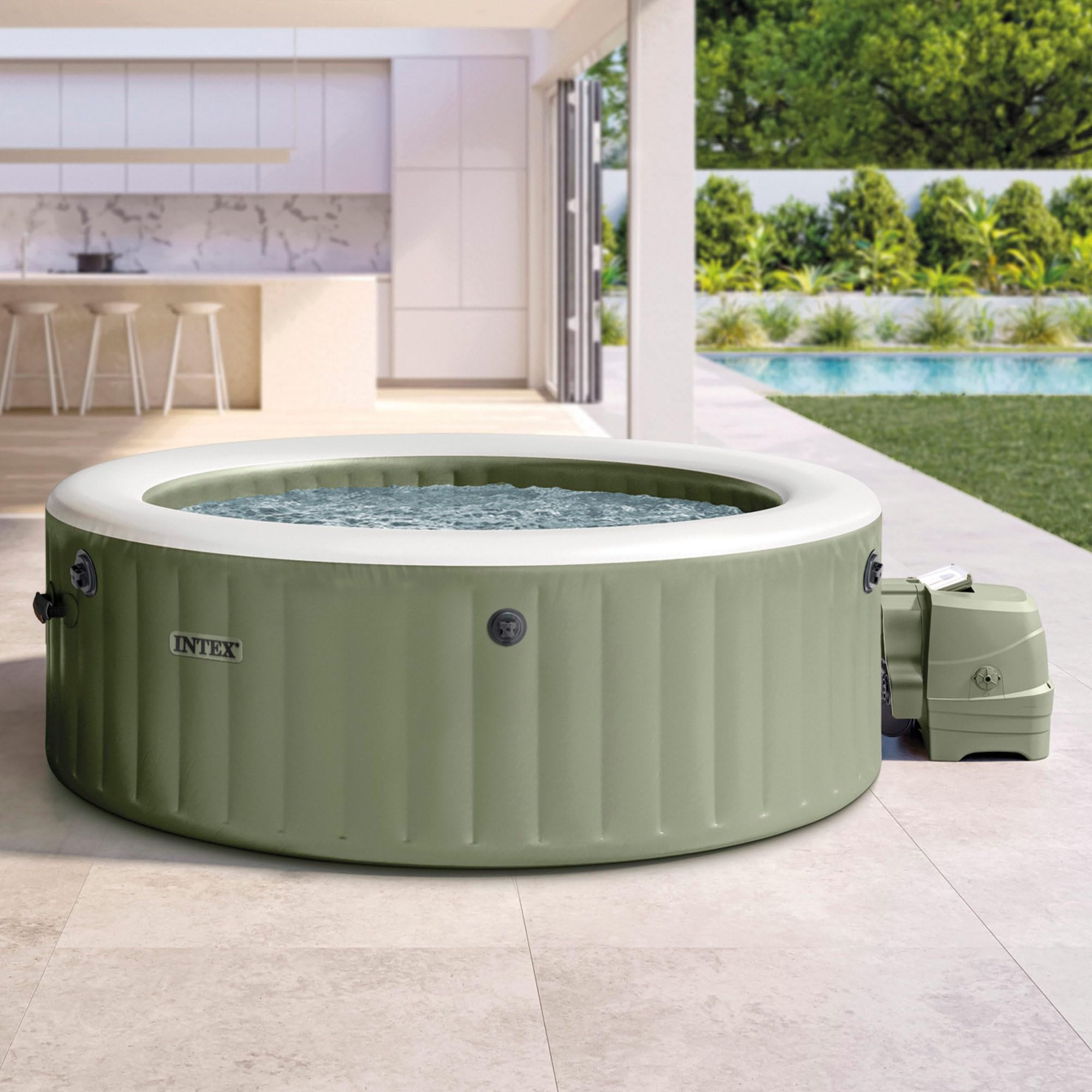Intex 4-Person Olive Green Round Bubble Spa Set 28426NP (Inflated 196cm x 71cm)