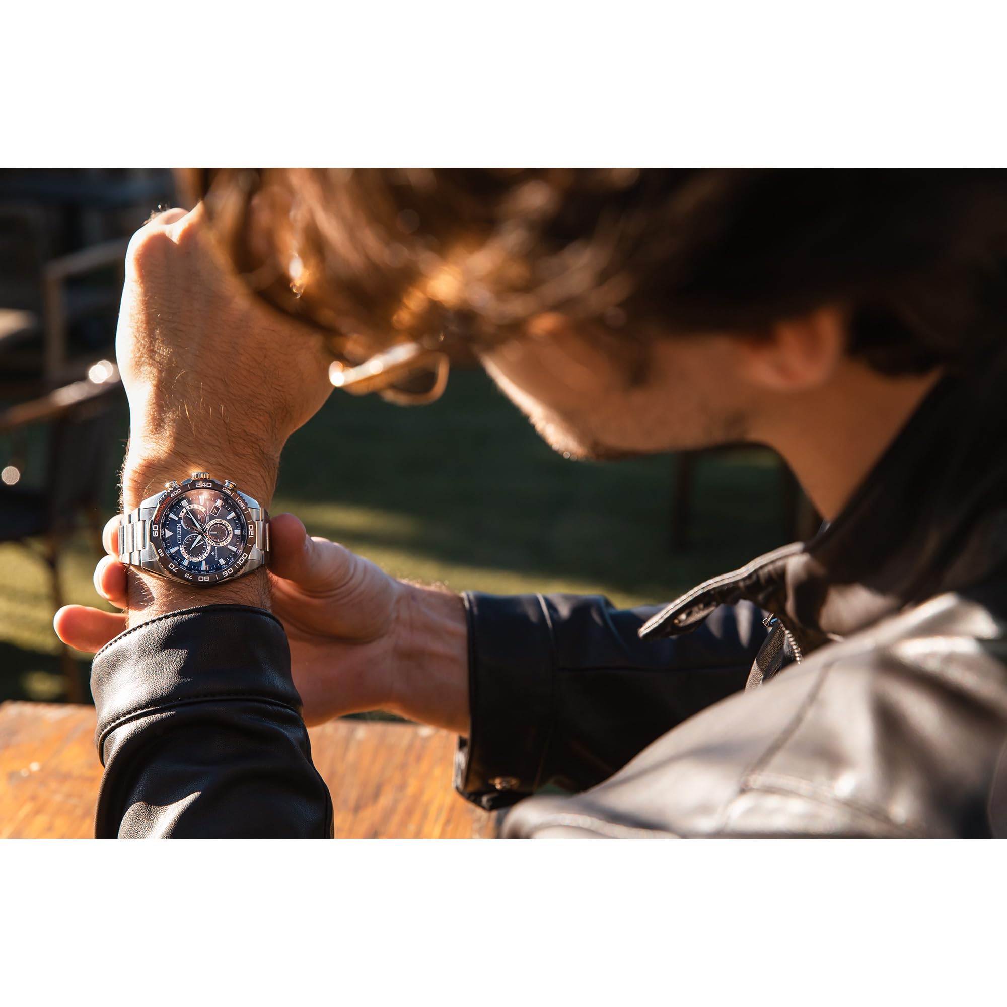 Citizen - Reloj analógico de Cuarzo con Correa de Acero Inoxidable CB5034-58L, Plata y Azul, Moderno, Plata y Azul, Moderno