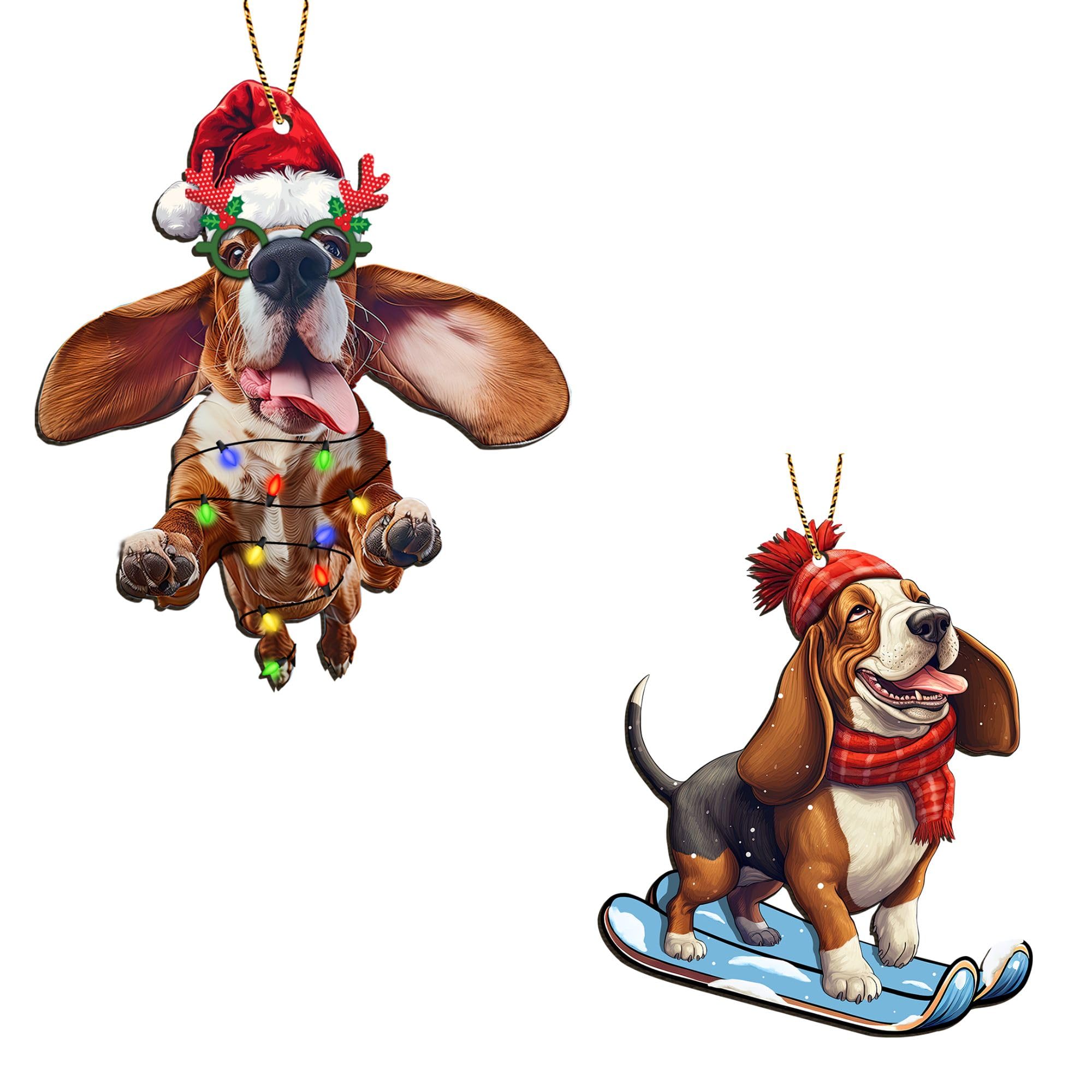 365RUSTIC2 Side Printed Basset Hound Wooden Christmas Ornaments 2024 Bundle, Keepsake for Women, Men and Friends, Dog Christmas Tree Ornaments, Christmas Tree Hanging Decorations