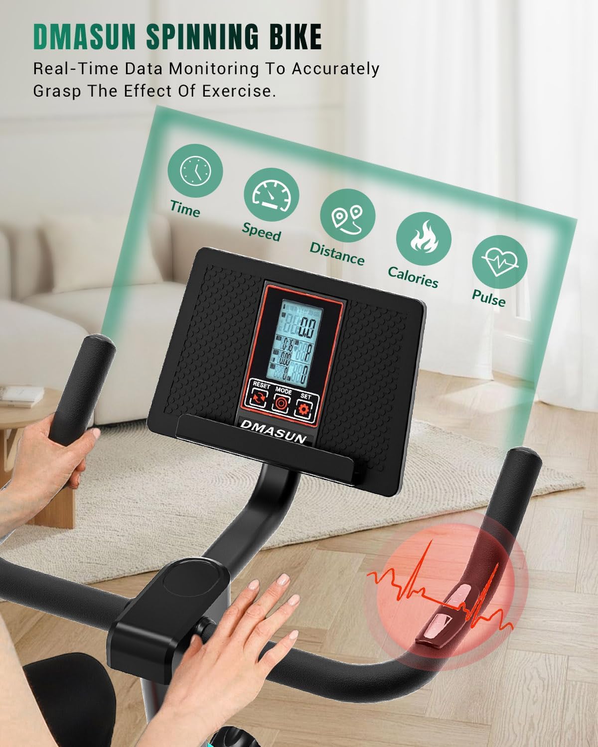 DMASUN Cyclette Professionale Con Resistenza 0-100% E Supporto Tablet – Bici Spinning Silenziosa Per Casa, Portata 160 Kg - 5