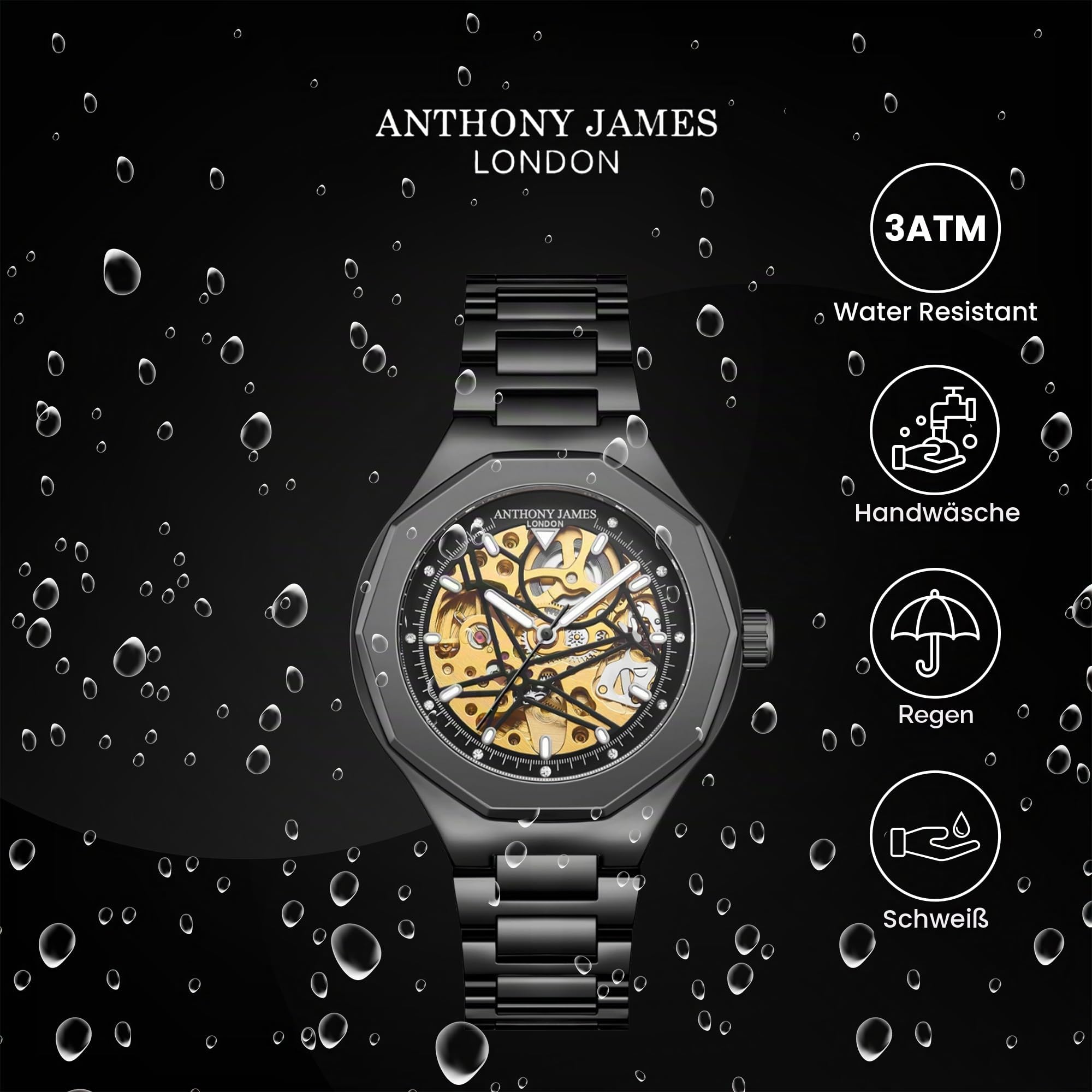 Anthony James Limited Edition Skelet automatisch stalen en Witte herenhorloge - Met de Hand geassembleerd