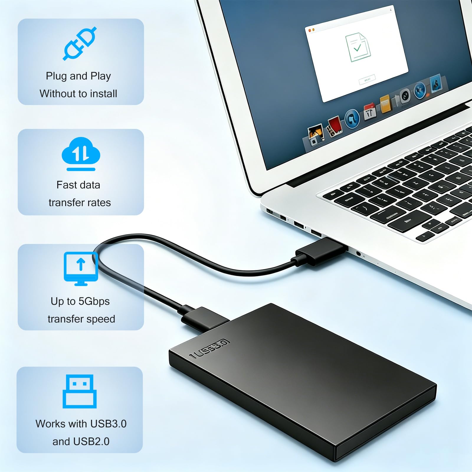 Disco duro externo portátil ultradelgado de 2.5 pulgadas y 1 TB USB 3.0 HDD de almacenamiento compatible con PC, computadora de escritorio, portátil, MacBook, Chromebook, Xbox One, HDDRBUSB3.0
